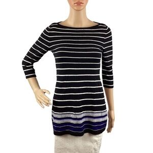 White House Black Market Boat Neck Stripe Tunic Pullover Size XS Black